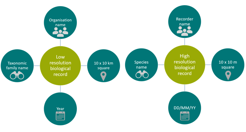 Low resolution biological record vs a high resolution biological record