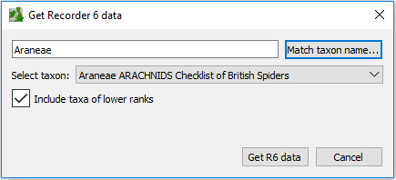Recorder 6 taxon select dialog