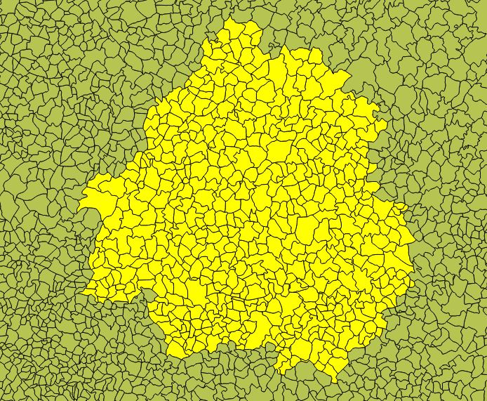 Vector map with Dordogne communes selected