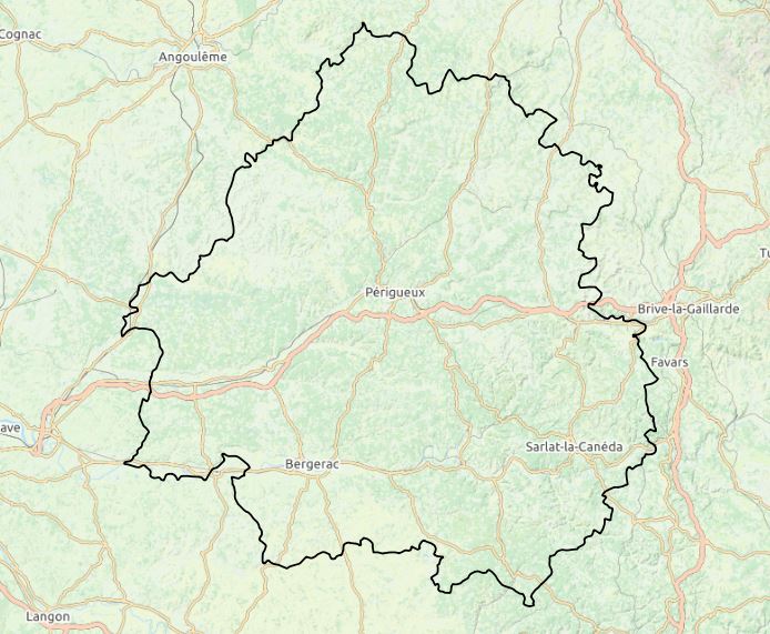 Vector layer showing the boundary of the Dordogne