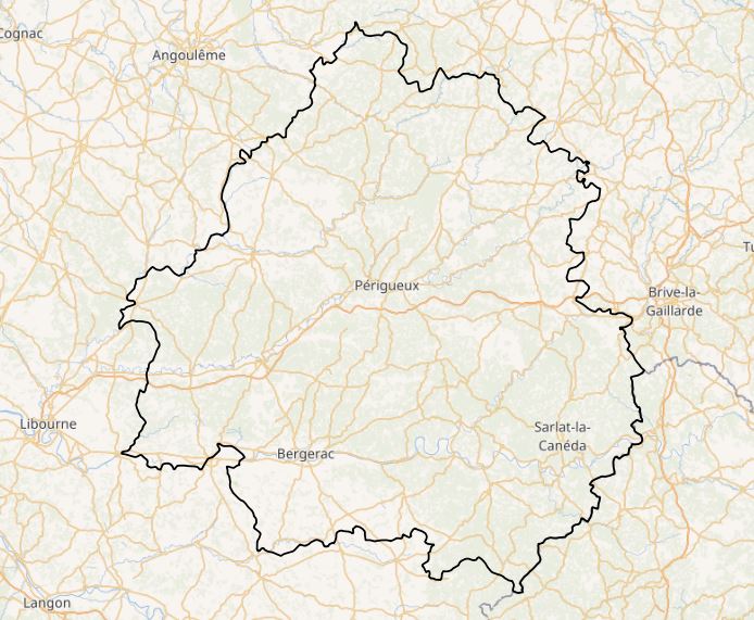 Dordogne vector overlaying Wikimedia map OSM