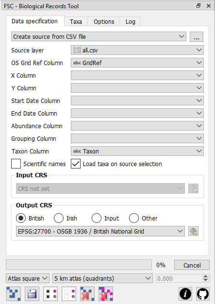 Biological Records Tool interface
