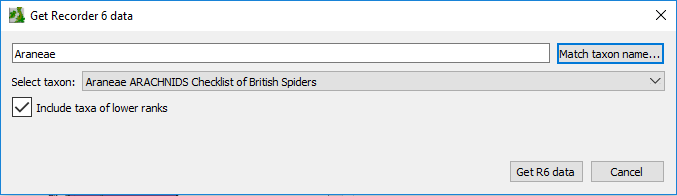 Recorder 6 taxon select dialog